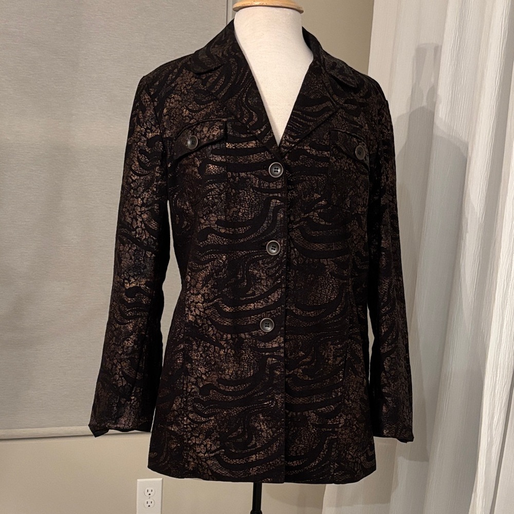 Chico's Black and Brown Animal Print Blazer